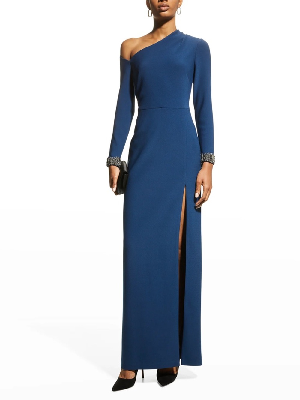 Aidan Mattox beaded-cuff asymmetric crepe gown